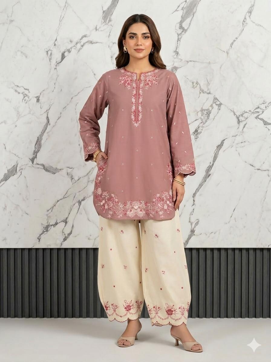 2 Piece – Embroidered Lawn Suit with Farshi Shalwar