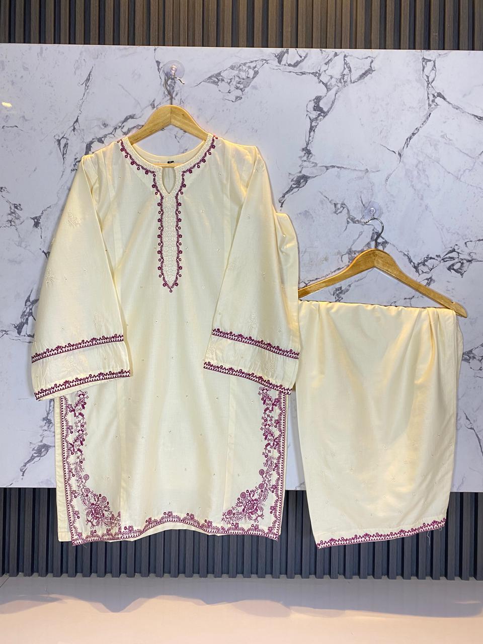 2 Piece – Embroidered Lawn Suit with Farshi Shalwar