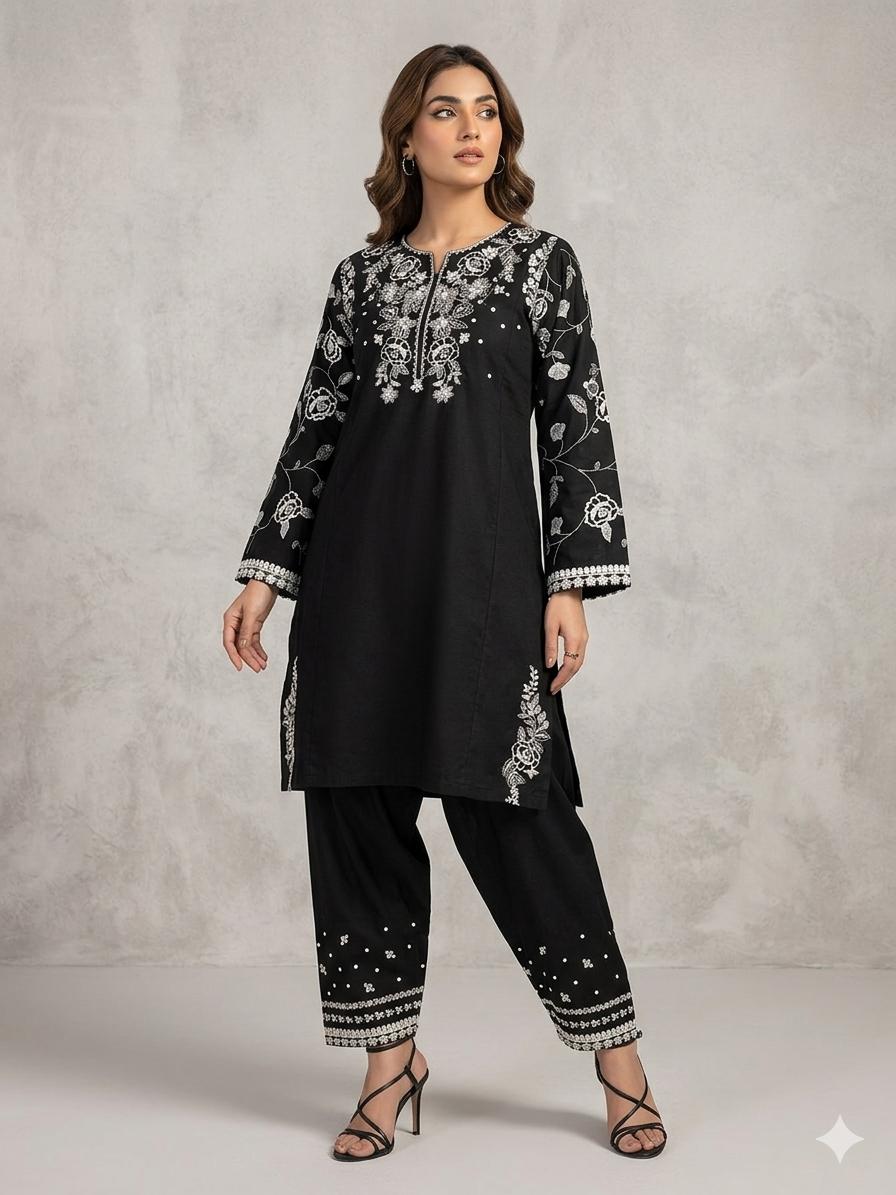 2 Piece – Embroidered Lawn Suit with Farshi Shalwar