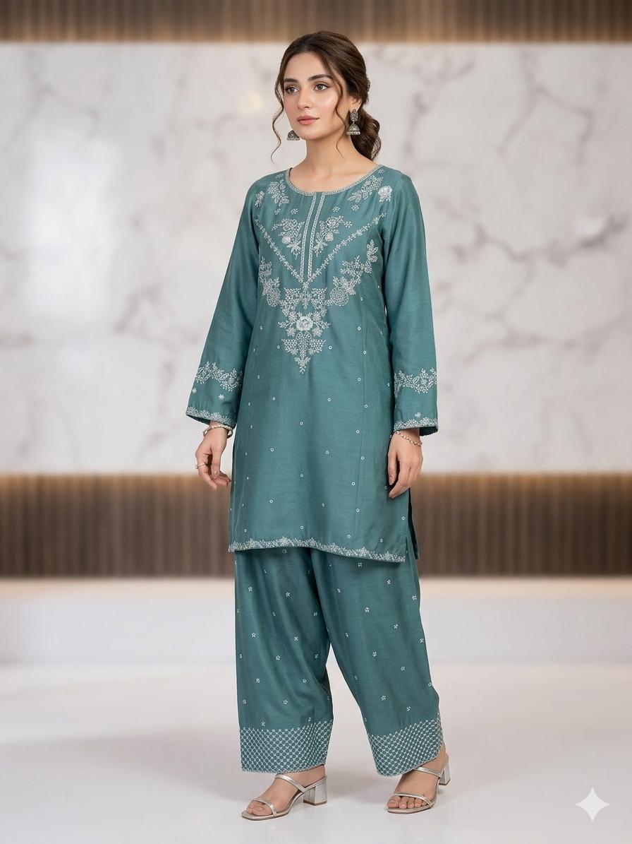 2 Piece – Embroidered Lawn Suit with Farshi Shalwar