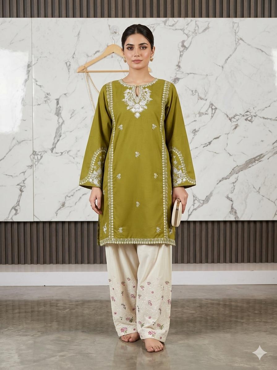 2 Piece – Embroidered Lawn Suit with Farshi Shalwar
