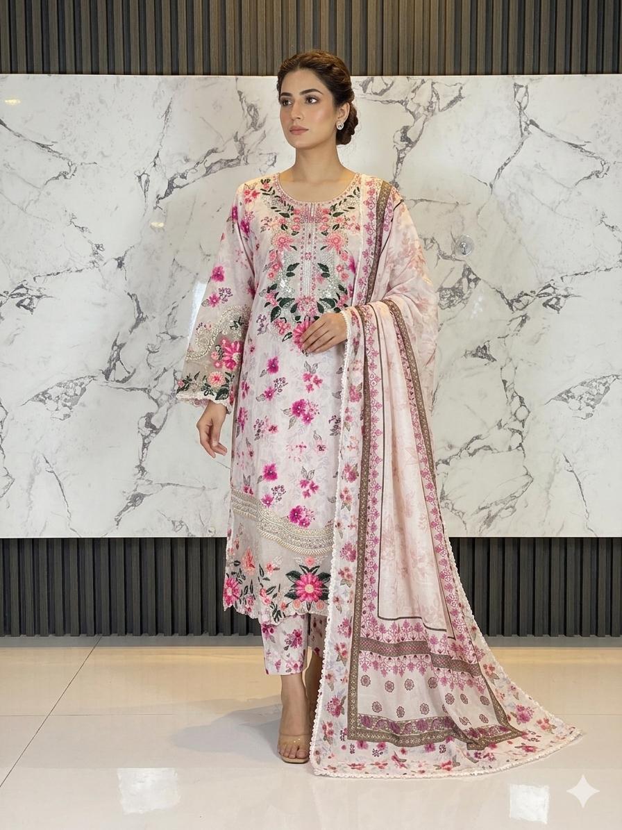 3 PIECE - EMBROIDERED LAWN SUIT