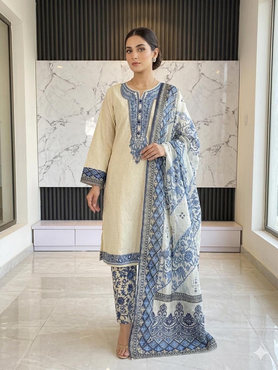 3 PIECE - EMBROIDERED LAWN SUIT