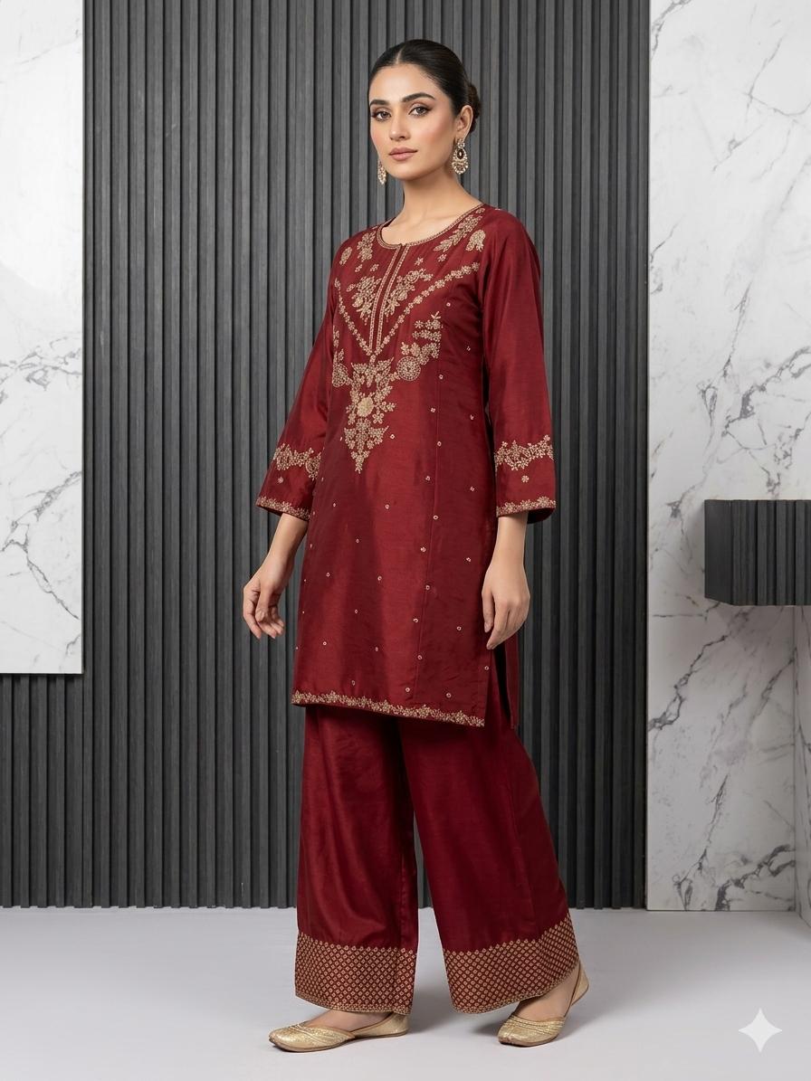 2 Piece – Embroidered Lawn Suit with Farshi Shalwar