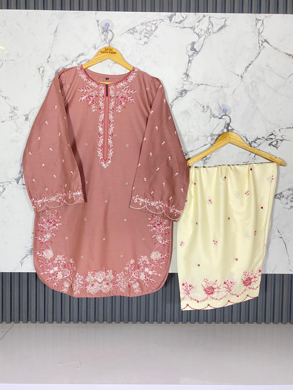 2 Piece – Embroidered Lawn Suit with Farshi Shalwar