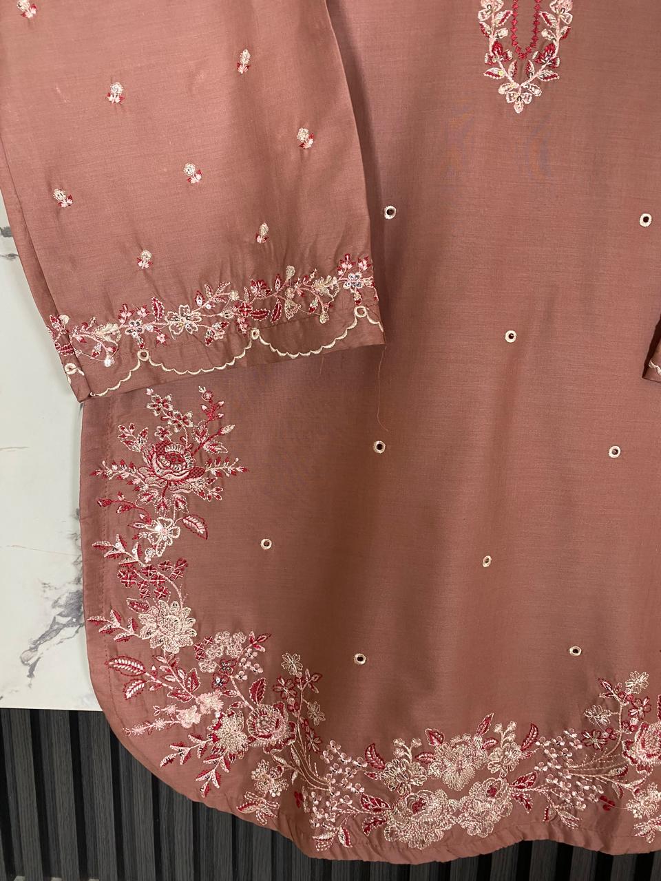 2 Piece – Embroidered Lawn Suit with Farshi Shalwar