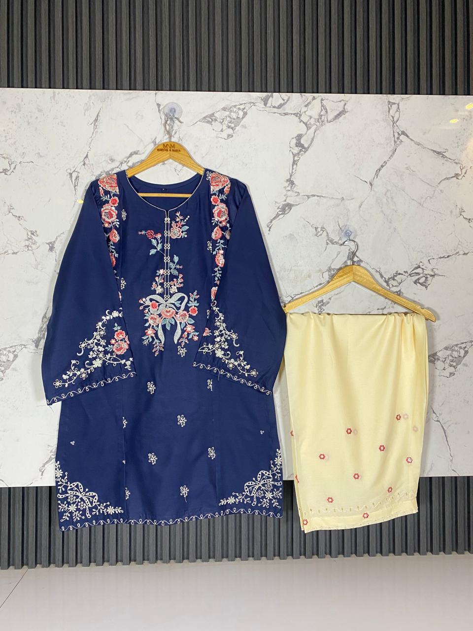 2 Piece – Embroidered Lawn Suit with Farshi Shalwar