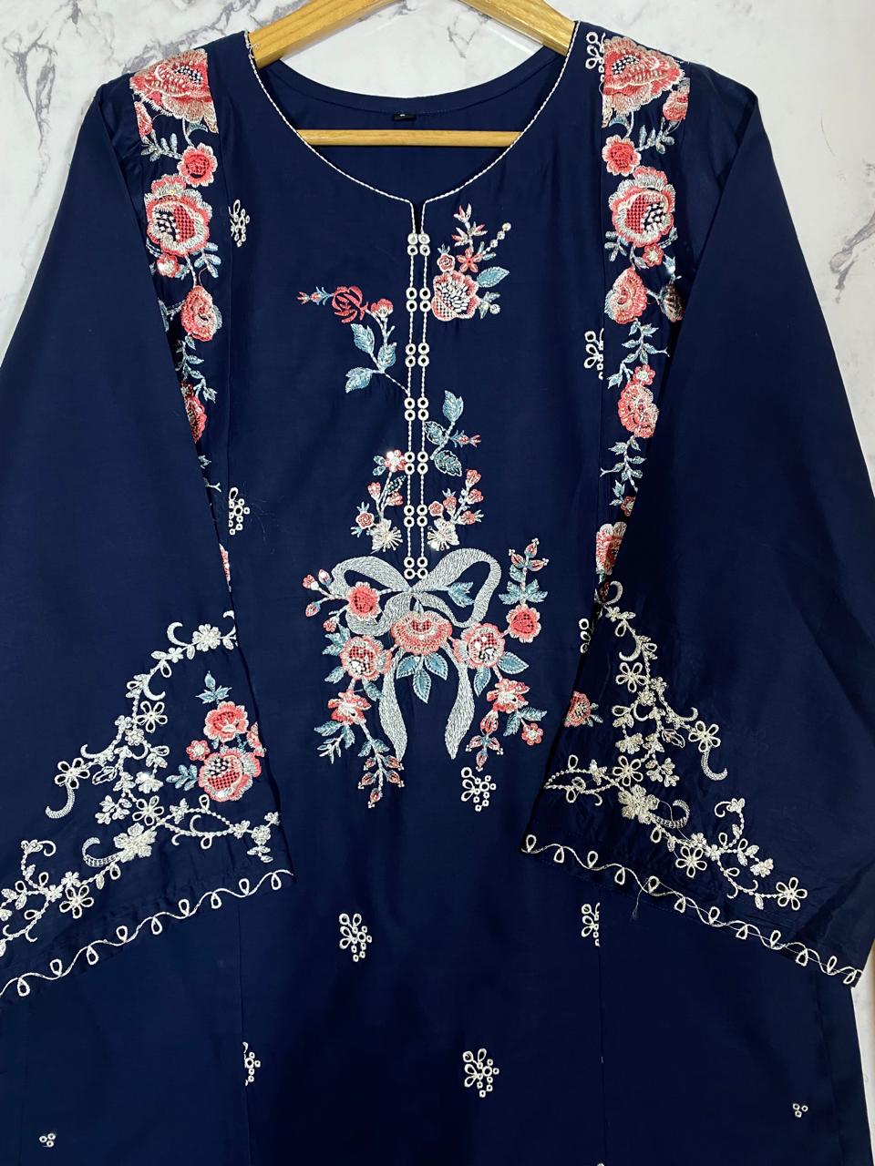 2 Piece – Embroidered Lawn Suit with Farshi Shalwar