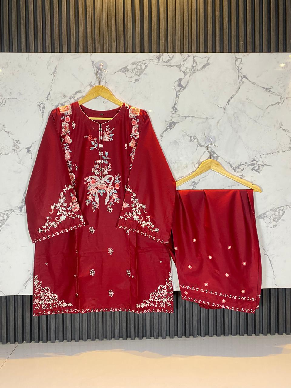 2 Piece – Embroidered Lawn Suit with Farshi Shalwar