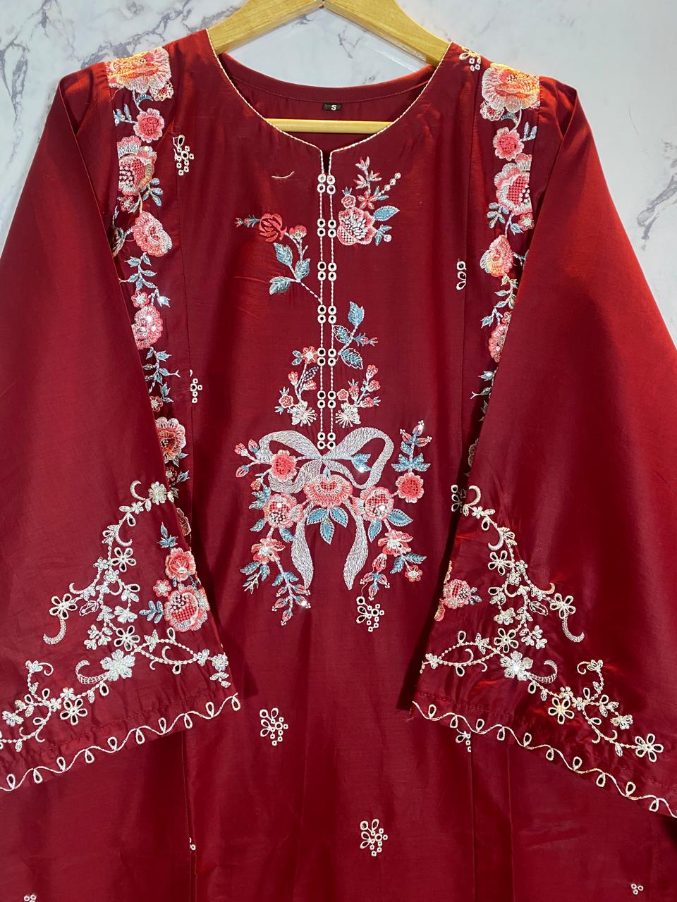 2 Piece – Embroidered Lawn Suit with Farshi Shalwar