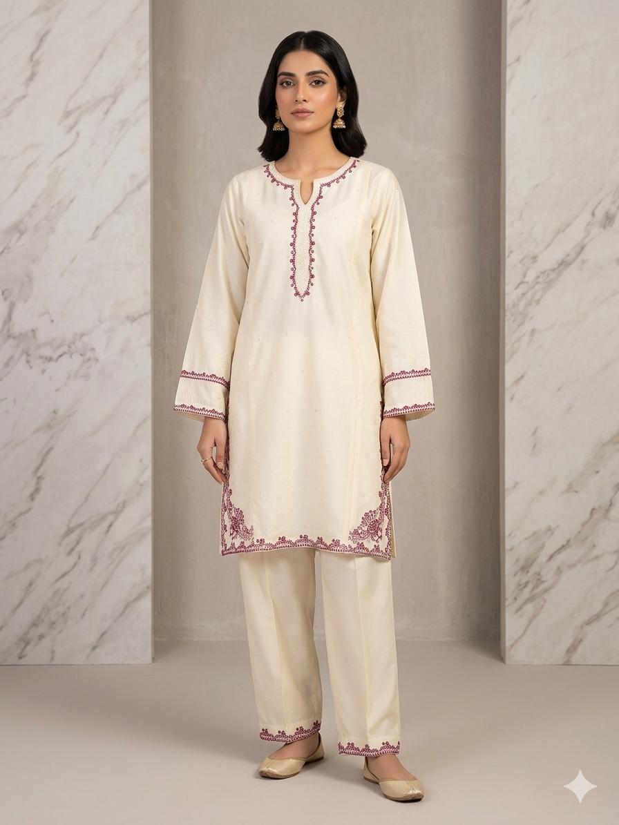2 Piece – Embroidered Lawn Suit with Farshi Shalwar