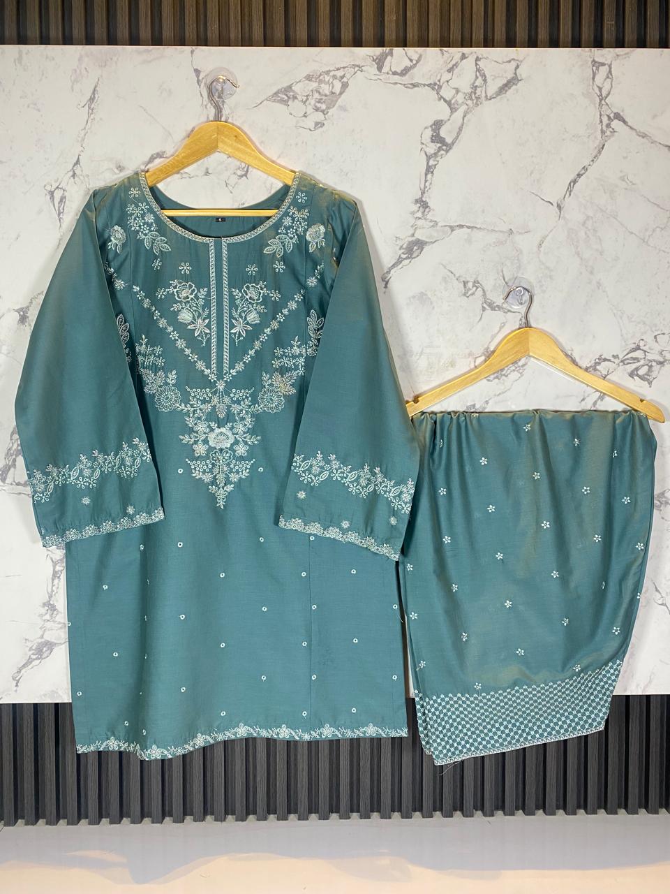 2 Piece – Embroidered Lawn Suit with Farshi Shalwar