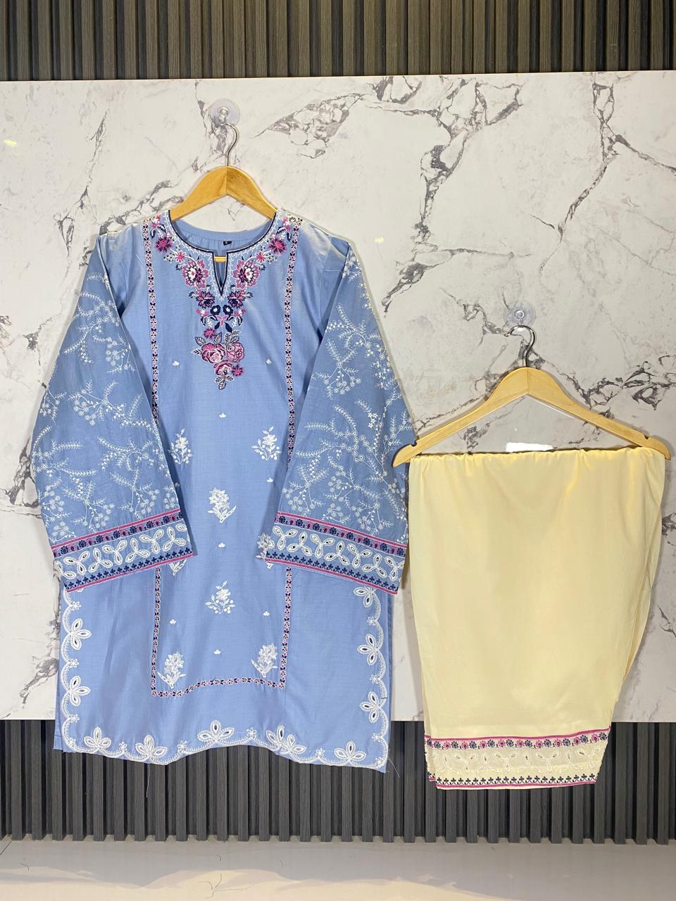 2 Piece – Embroidered Lawn Suit with Farshi Shalwar