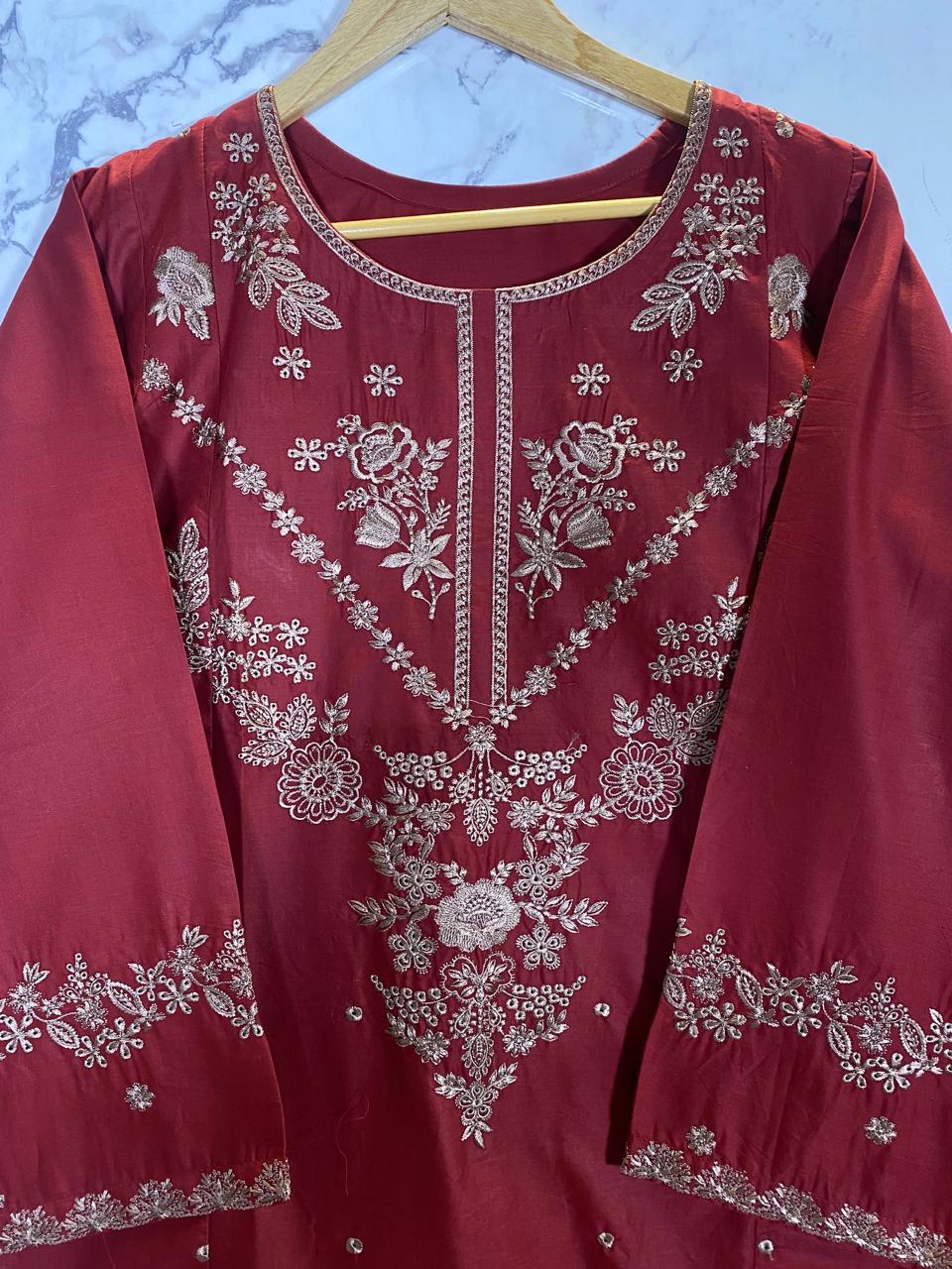 2 Piece – Embroidered Lawn Suit with Farshi Shalwar